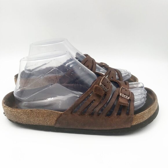 BIRKENSTOCK Granada Brown Leather Strap Flip Flop Sandals Womens 7.5 Boho Summer - Picture 3 of 13